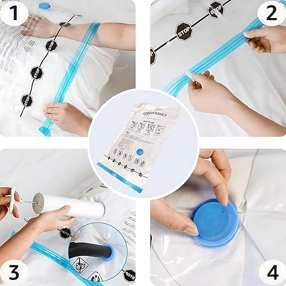 Vacuum Storage Bags with Double Zip Seal, Space Saving Compression Bags for Clothes, Blankets, Comforters, Travel and Home Organization  Or