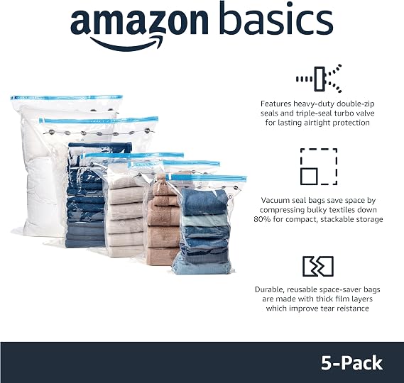 Vacuum Storage Bags with Double Zip Seal, Space Saving Compression Bags for Clothes, Blankets, Comforters, Travel and Home Organization  Or